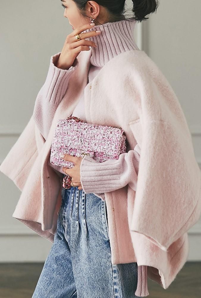 ミディアムコクーンシャギーコート(ピンク) - seventen