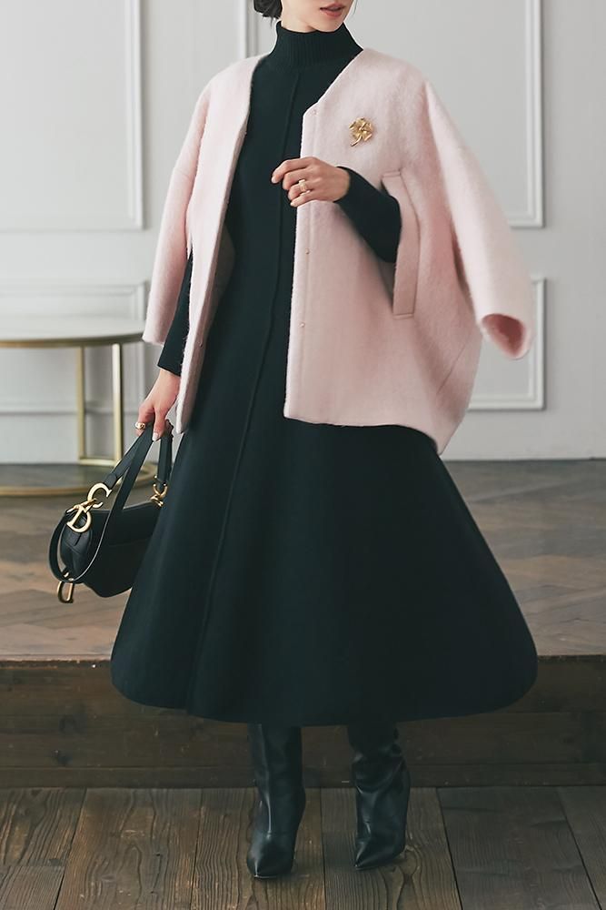 ミディアムコクーンシャギーコート(ピンク) - seventen