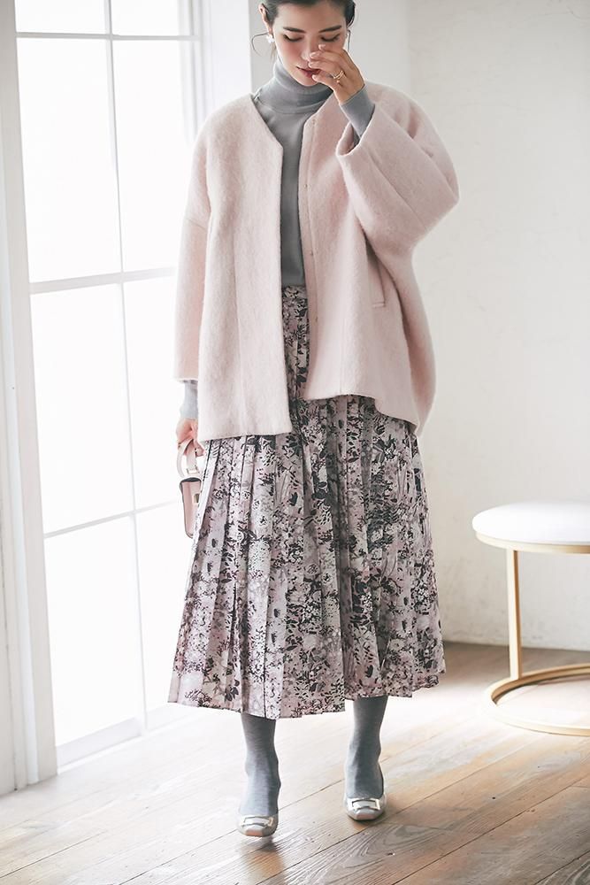 ミディアムコクーンシャギーコート(ピンク) - seventen