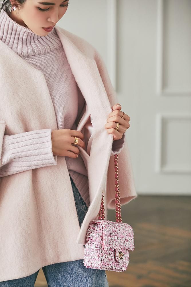 ミディアムコクーンシャギーコート(ピンク) - seventen