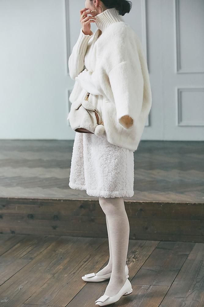 10％off】ミディアムコクーンシャギーコート(オフホワイト) - seventen