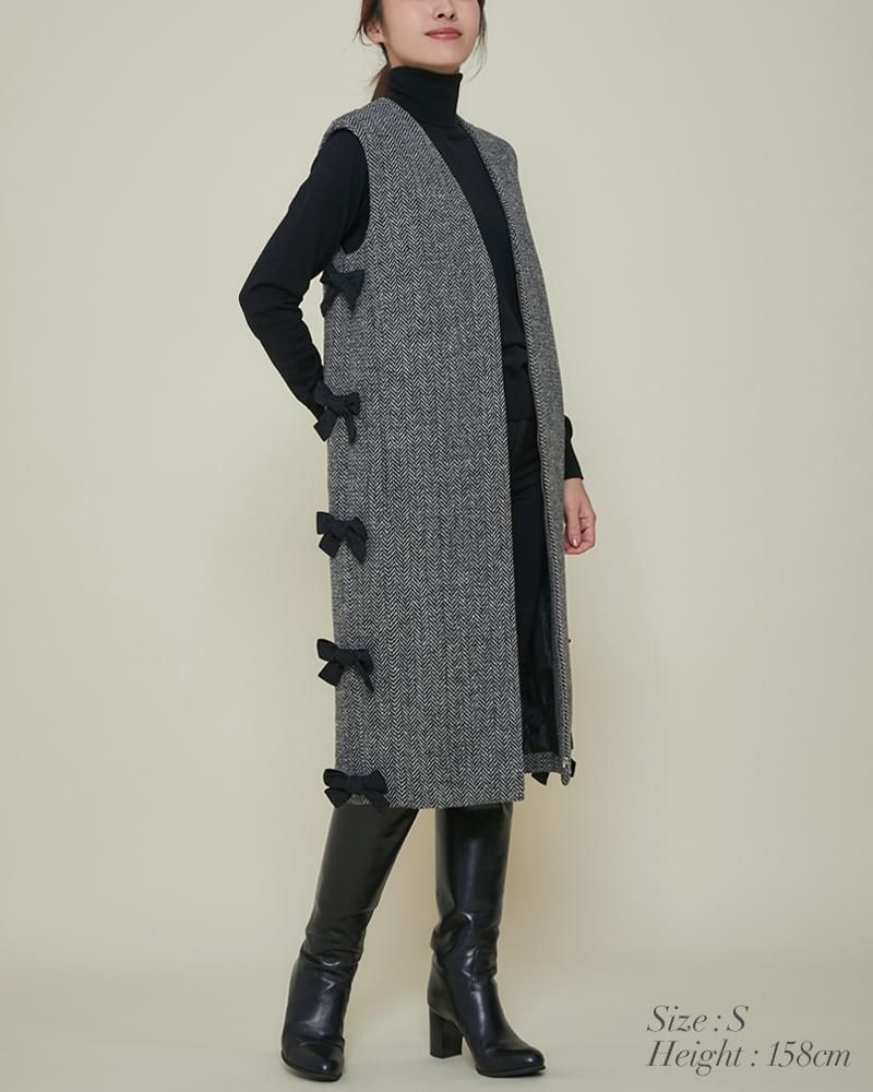 サイドリボンジレワンピース(ブラック) - seventen