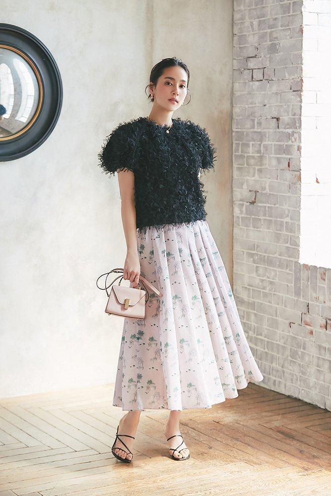 フリンジチュールトップス(ブラック) - seventen