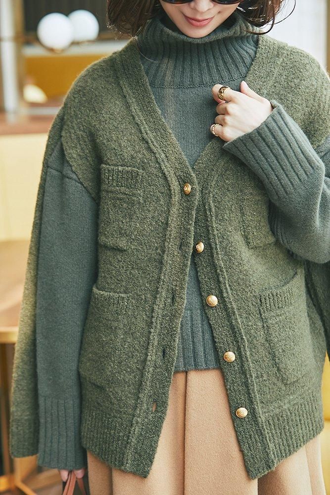 30％off】2WAYメルトンウールカーディガン(カーキ) - seventen