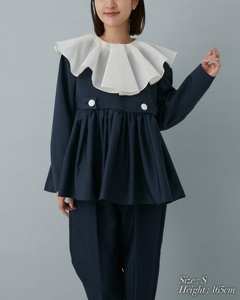 ビッグカラーブラウス(ネイビー) - seventen