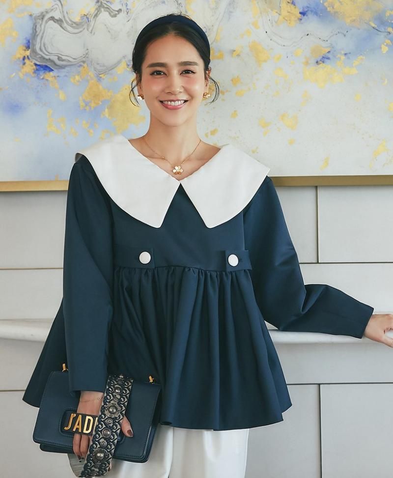 ビッグカラーブラウス(ネイビー) - seventen