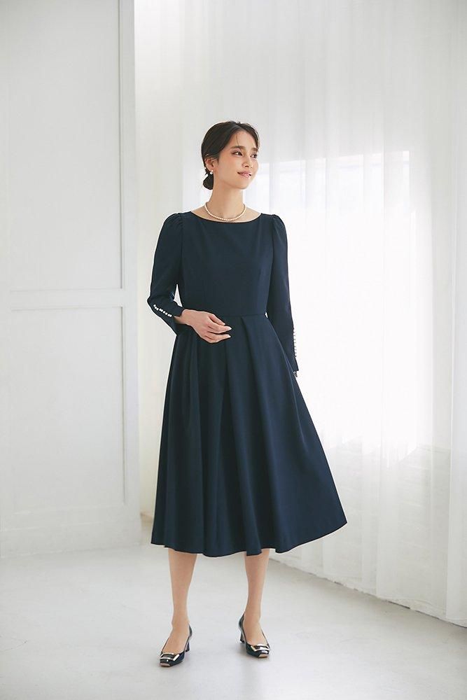 パールトリムタックワンピース(ネイビー) - seventen