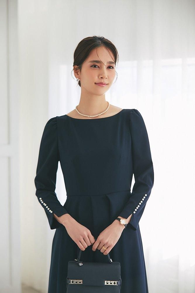 パールトリムタックワンピース(ネイビー) - seventen