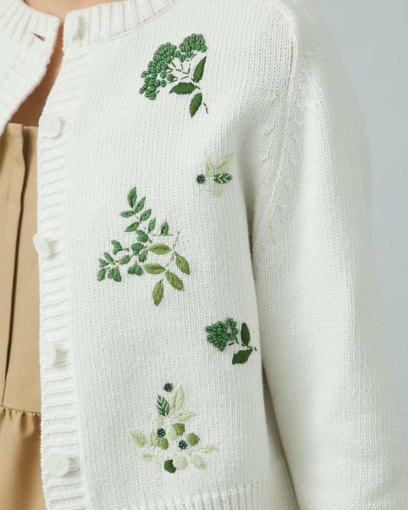 フラワー手刺繍カーディガン(グリーン) - seventen