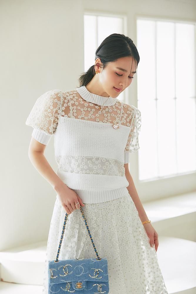 オーガンジーレースニット(ホワイト) - seventen