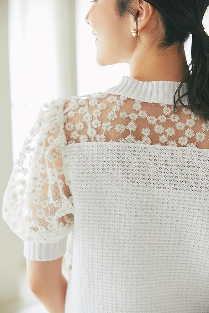 オーガンジーレースニット(ホワイト) - seventen
