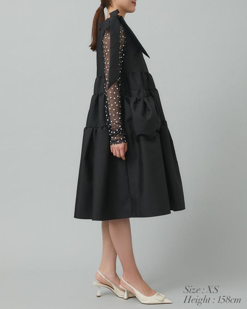 ストラップリボンティアードワンピース(ブラック) - seventen