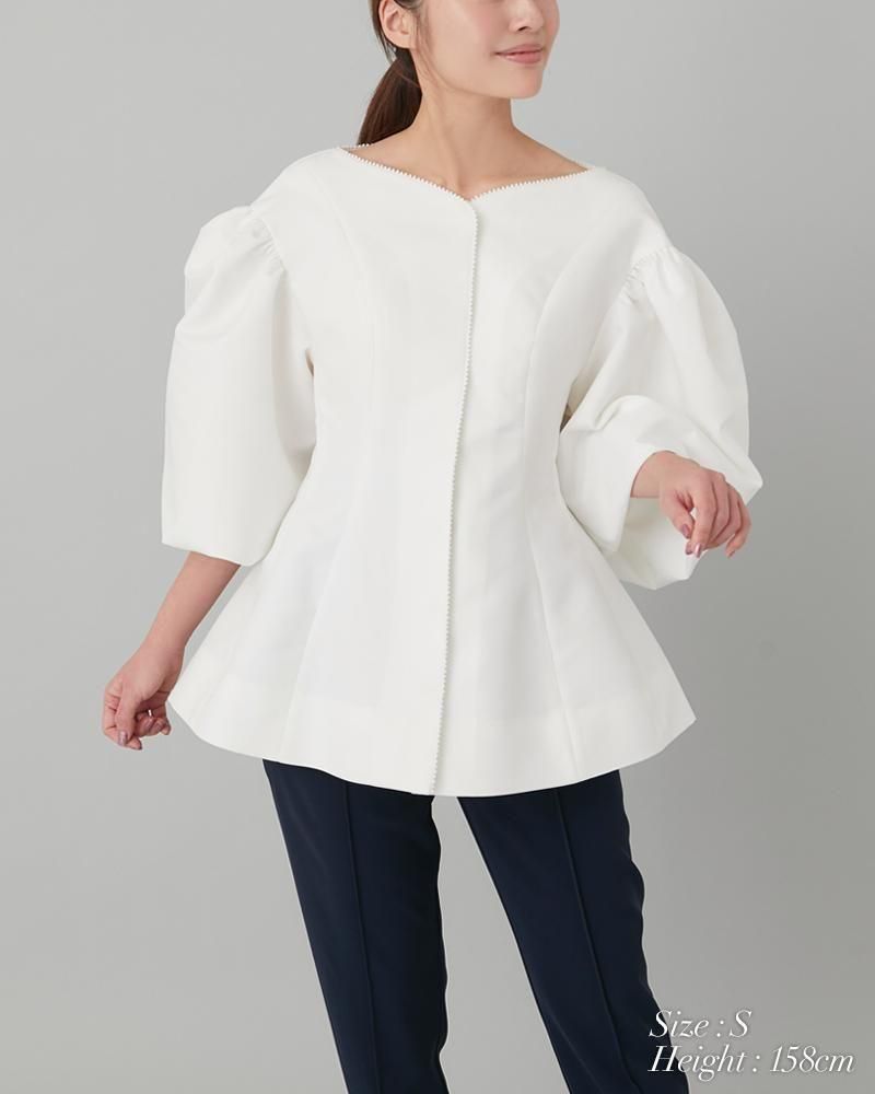 20％off】ハートネックパフブラウス(ホワイト) - seventen