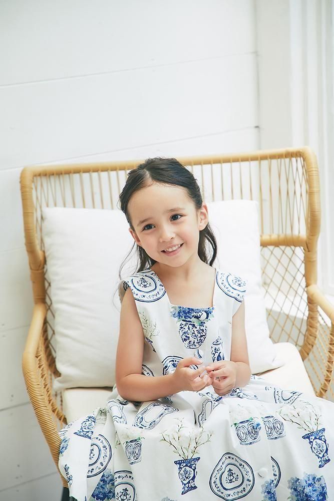 ブルーアンドホワイトプリントKID'Sワンピース(ホワイト) - seventen