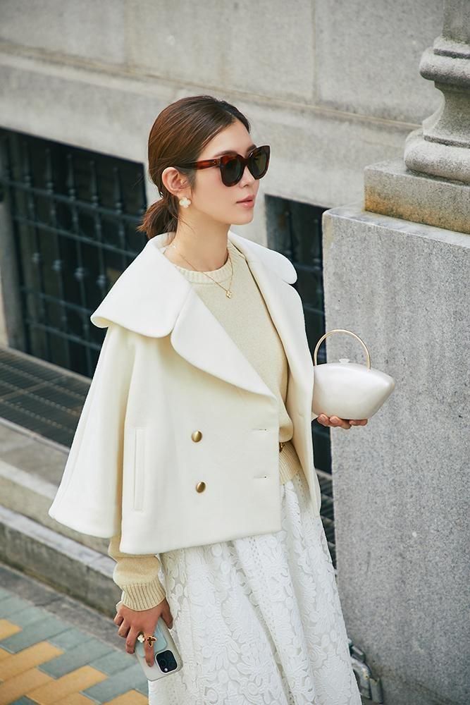 ダブルブレストショートコート(オフホワイト) - seventen