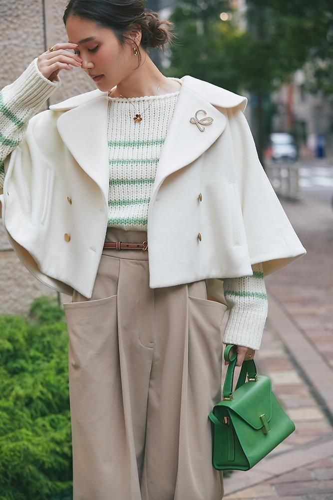 ダブルブレストショートコート(オフホワイト) - seventen