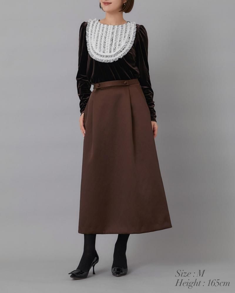 チュールフリルベロアトップス(ブラウン) - seventen