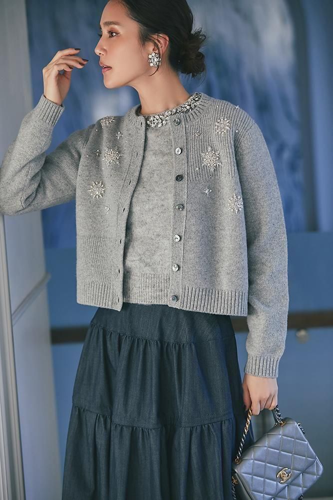 スノーフレイクカーディガン(グレー) - seventen