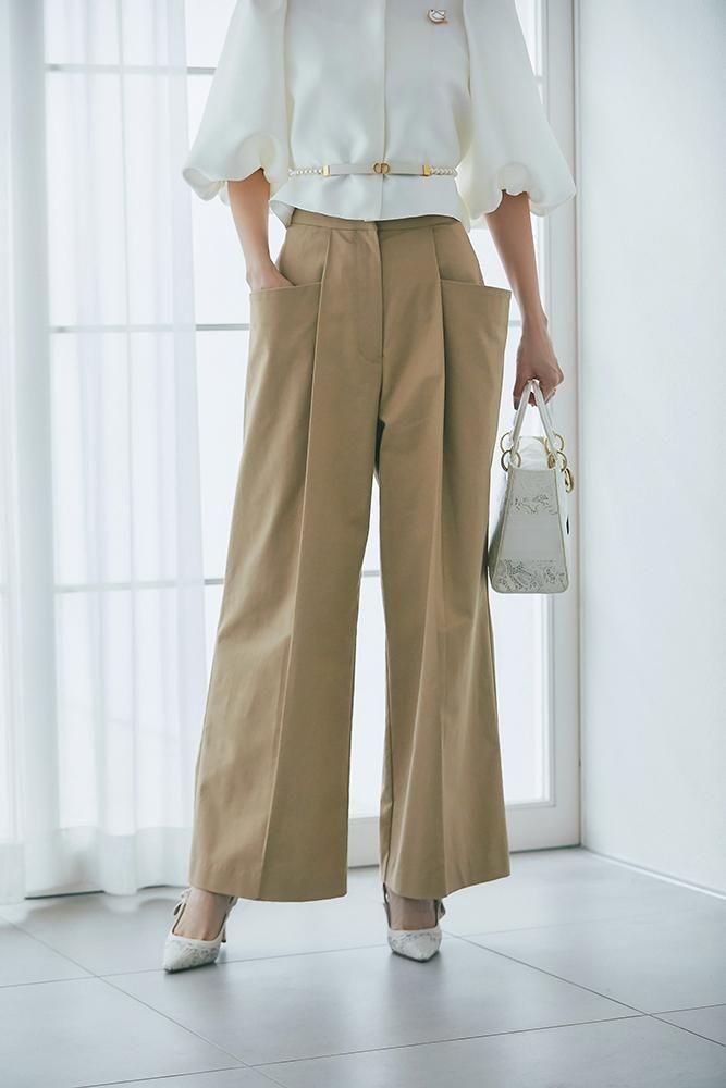 wangwang (タック入りワイドパンツ ベージュ) wangwang (タック入り