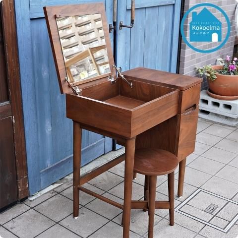 emo エモ ドレッサー 鏡台 スツール 丸椅子 化粧台 コンパクト 天然木