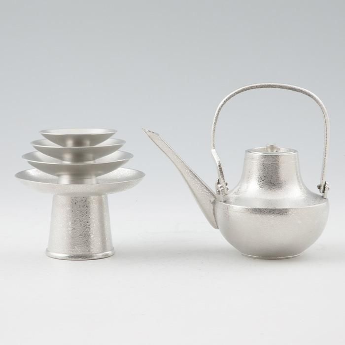 錫 お屠蘇セット 白吹雪加工 400ml [No.52-2-1]｜薩摩錫器工芸館