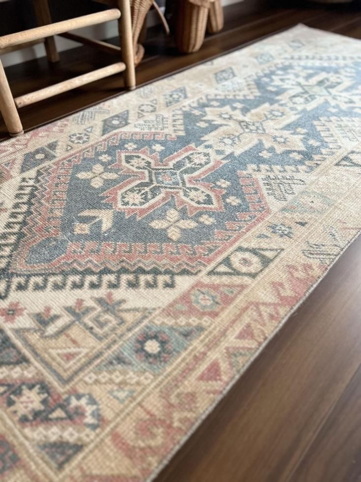 淡いカフェオレとくすみピンク ヴィンテージラグ 石田ゆり子さんNo.687