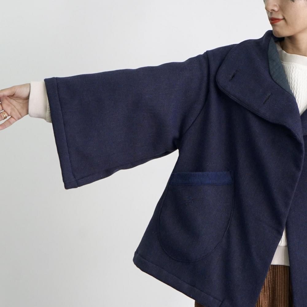 ウールショートコート/ネイビー/尾州織物 | ふわもこあったか♪表地