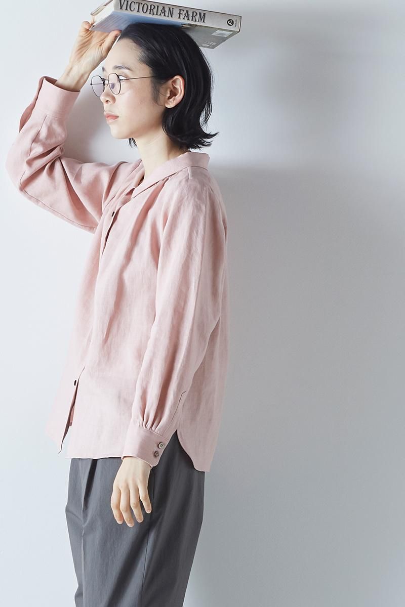 linen stand-off collar blouse / salmon pink - atelier naruse
