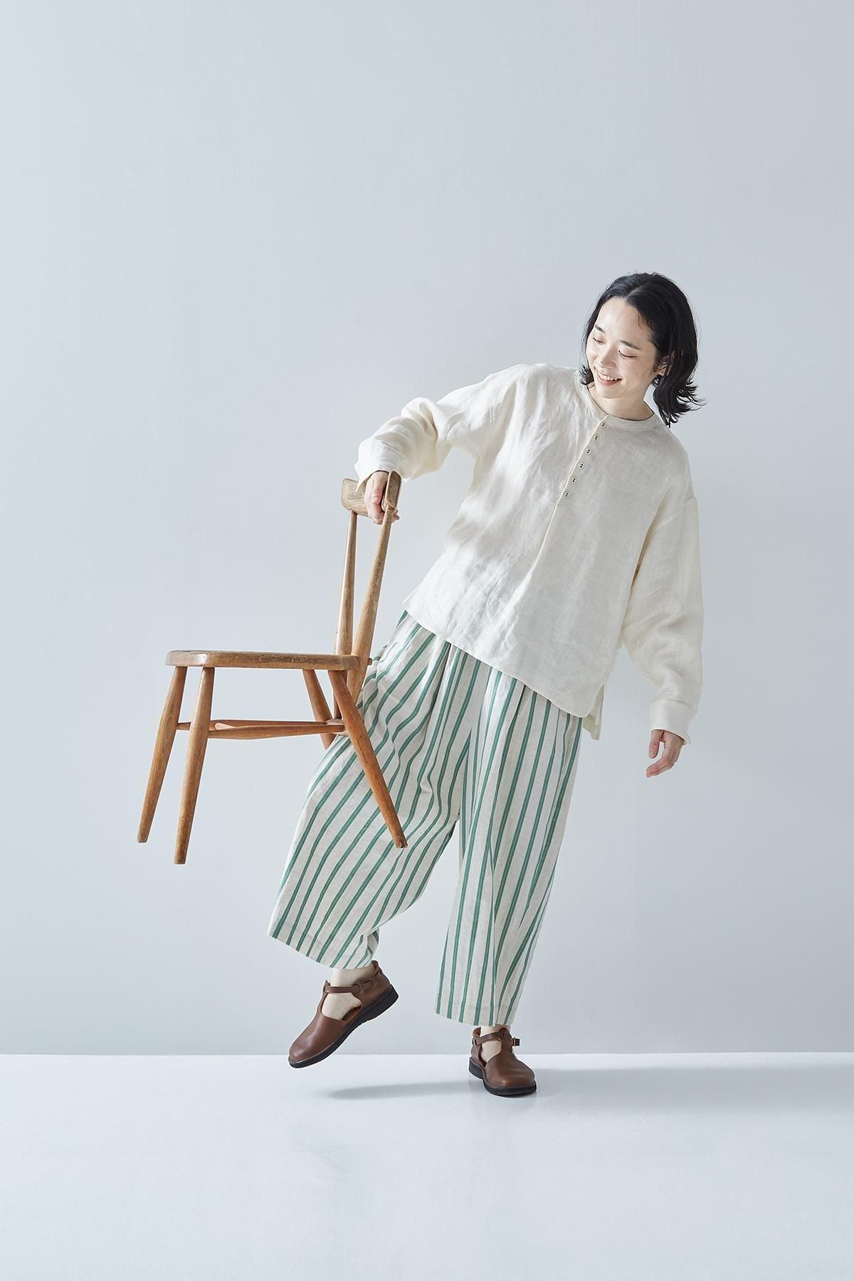 cotton linen gaucho pants ～stripe～ - atelier naruse｜Online