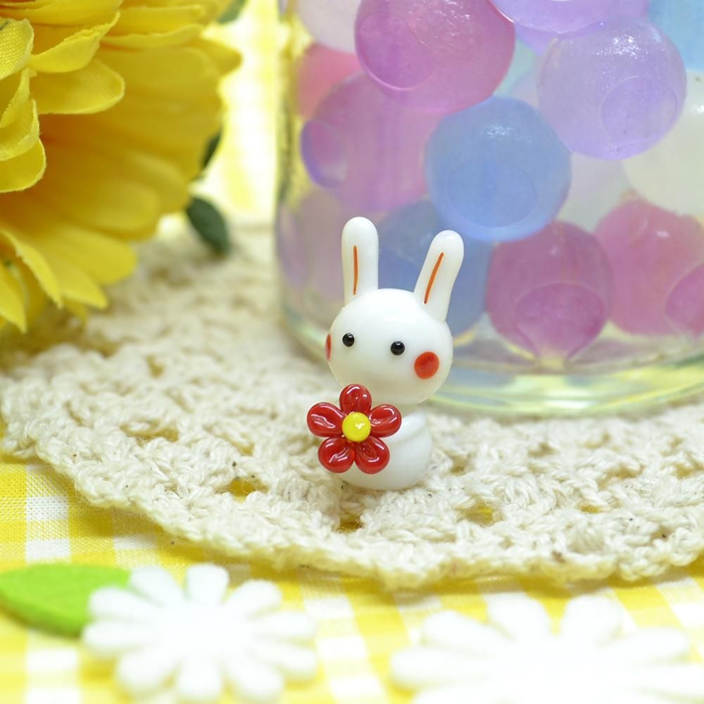ガラス細工｜お花をどうぞうさぎ｜フォーカートグラスワークス
