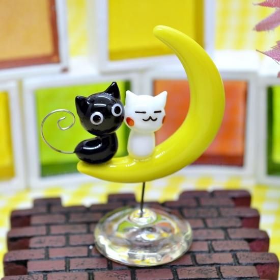 ガラス細工｜猫｜月ネコカップル｜フォーカートグラスワークス