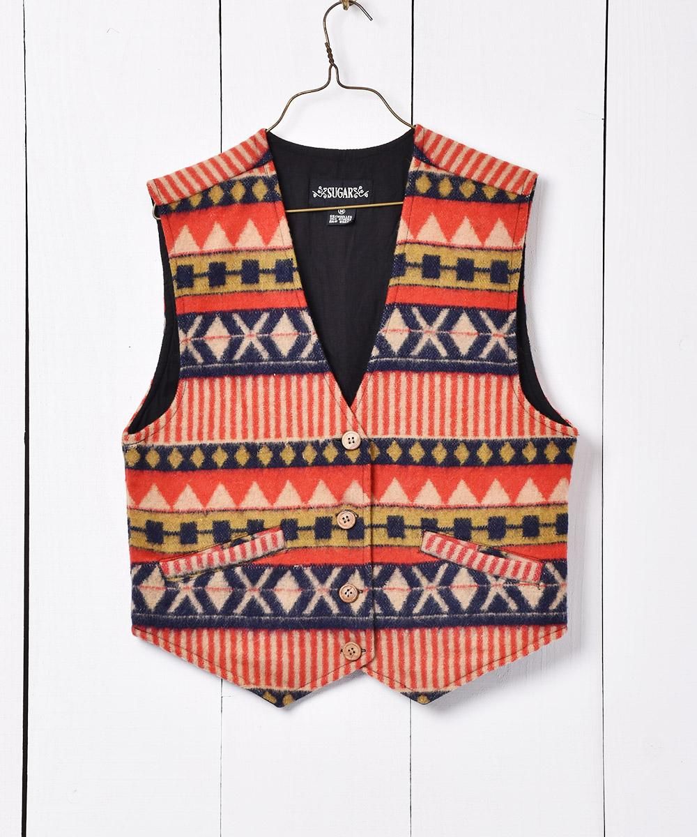 ネイティブ柄 ウール ベスト - 古着屋グレープフルーツ ムーン