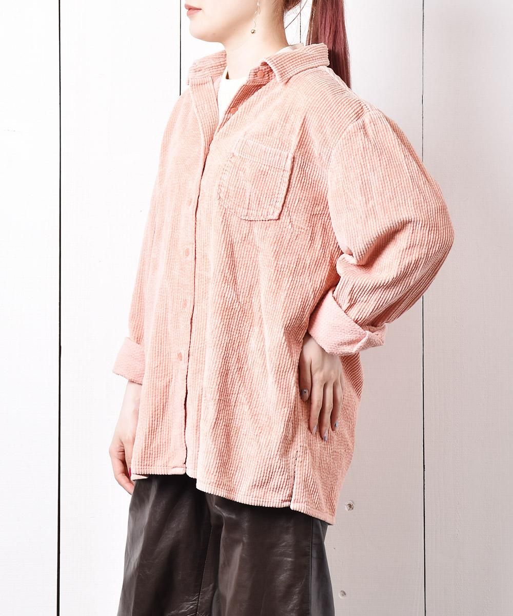 コーデュロイ ロングスリーブ シャツ サーモンピンクカラ? - 古着屋