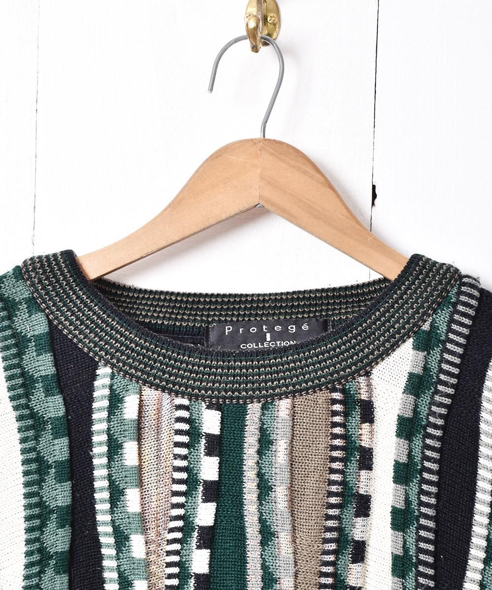 アメリカ製3Dニット セーター グリーン系 - 古着屋グレープフルーツ