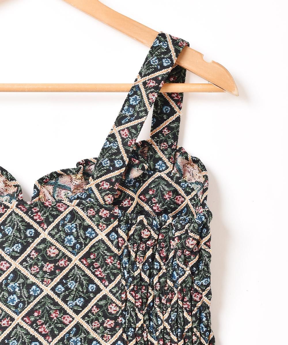 5色展開】「Emerald Motel」総柄 ジャガード織り ビスチェ ブラック