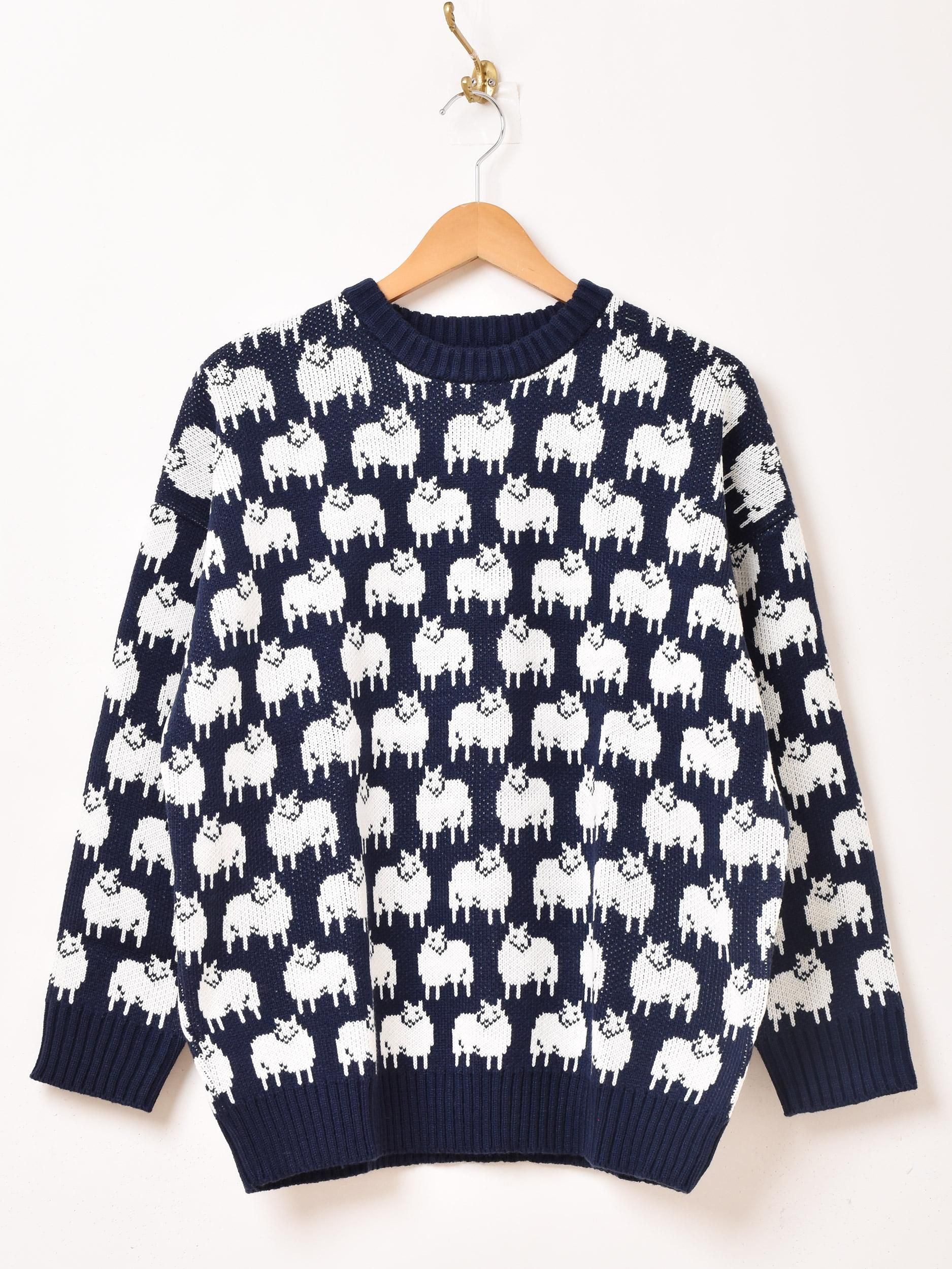 2色展開】「Emerald Motel」アニマル柄 クルーネックセーター ネイビー