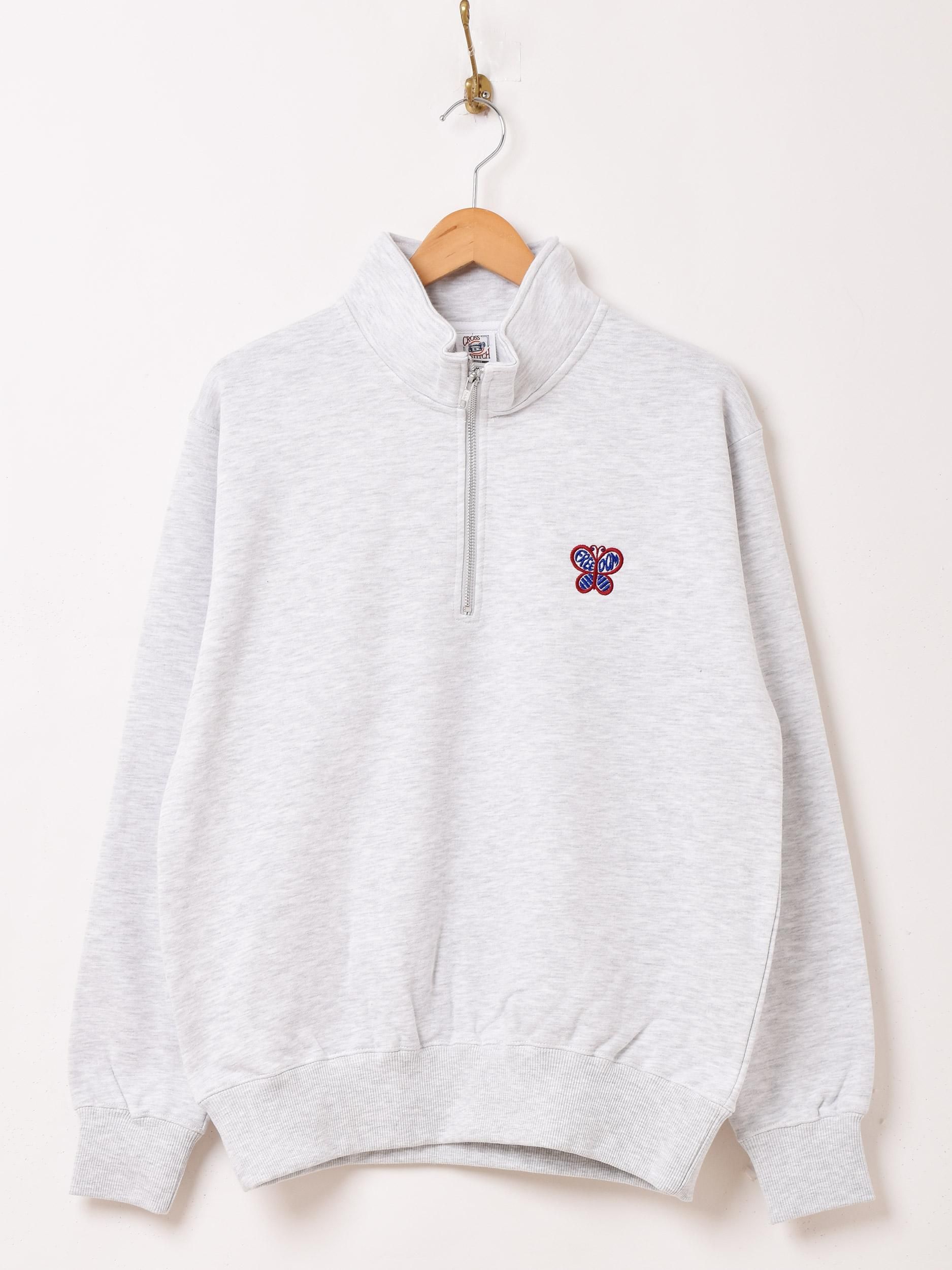 バタフライ ワンポイント ハーフジップスウェット | グレー - 古着屋