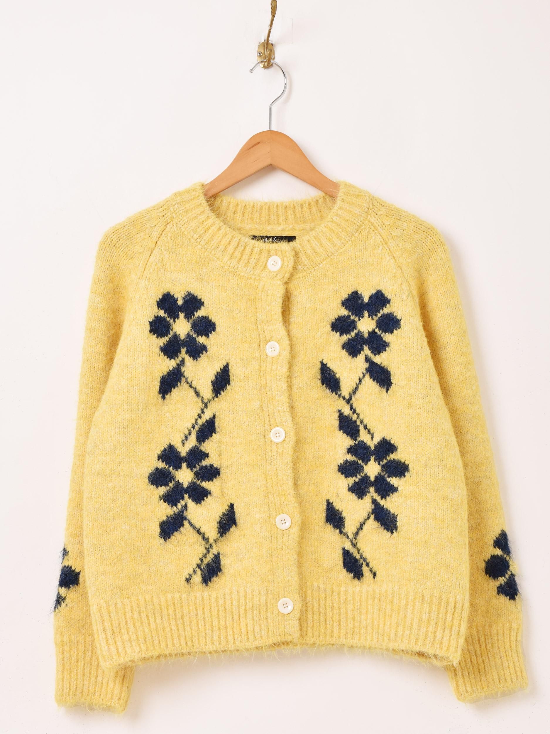 2色展開】「Meridian」フラワーモチーフ カーディガン イエロー - 古着