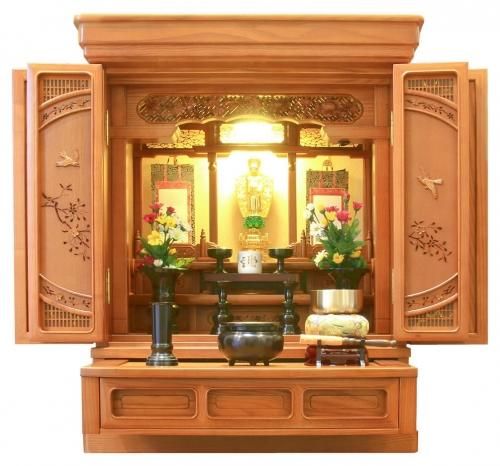 ミニ仏壇 唐木仏壇 仏具セット 樺桜 天寿 23号 高70.5cm 幅53.5cm 奥