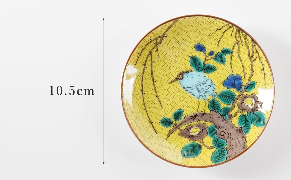 31日の九谷豆皿（10.5cm） 吉田屋鷺に柳図／青郊窯