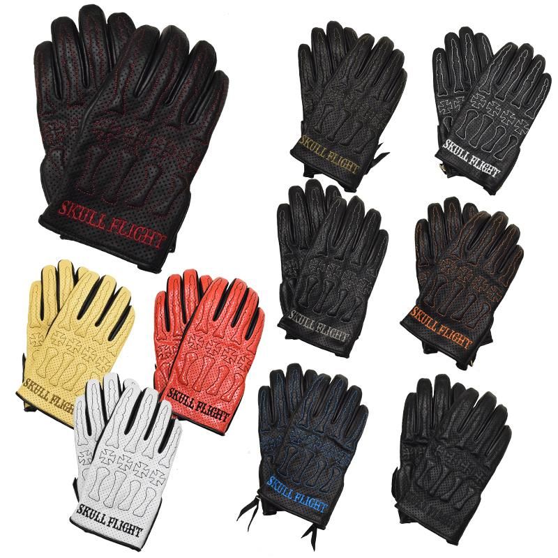 SKULL FLIGHT/スカルフライト】夏用グローブ/パンチングBONE GLOVE