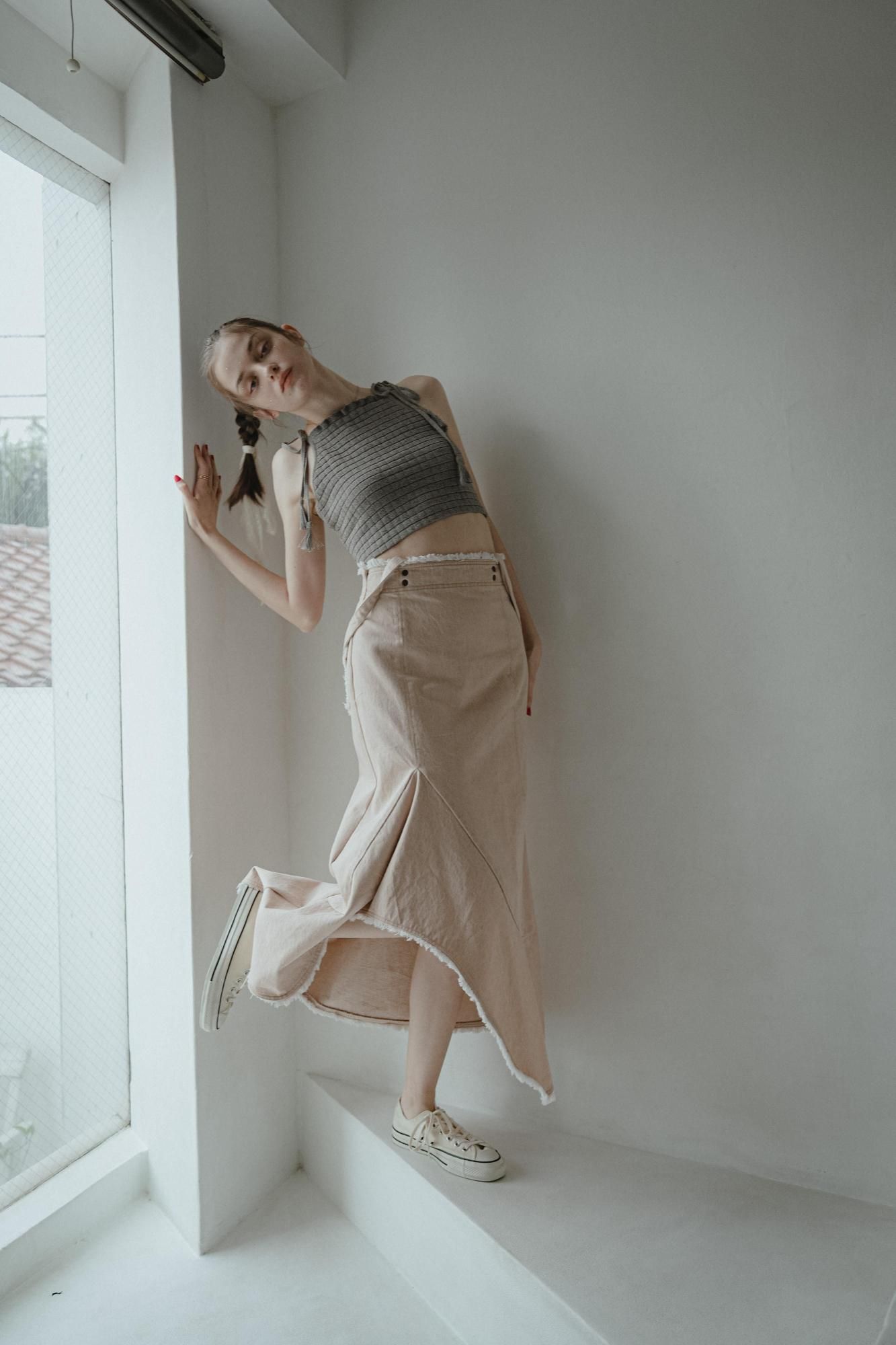 スクエアジャガードニットキャミソール（STONE） - PINUE