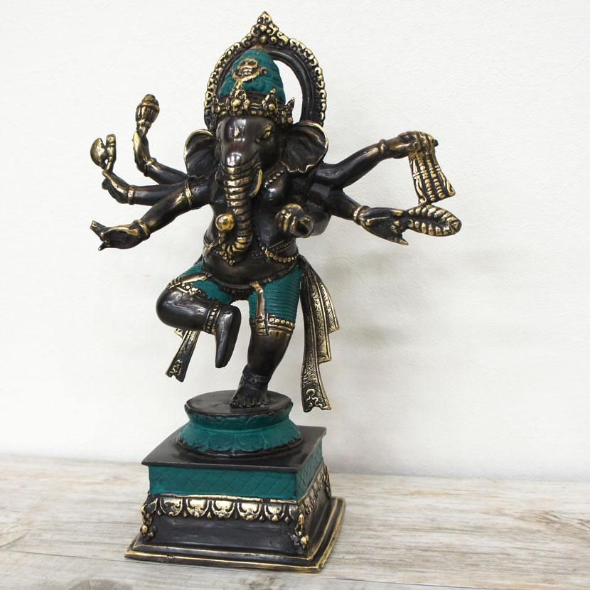 ブロンズガネーシャオブジェ・ブルー /H32cm/OB-112BU - アジアン家具