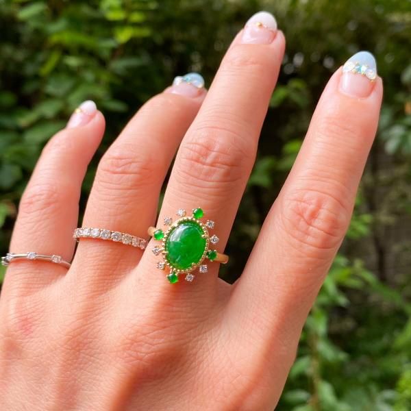 K18YG☆ろうかん翡翠の贅沢リング オリジナル制作 2.79/0.22/0.13ct