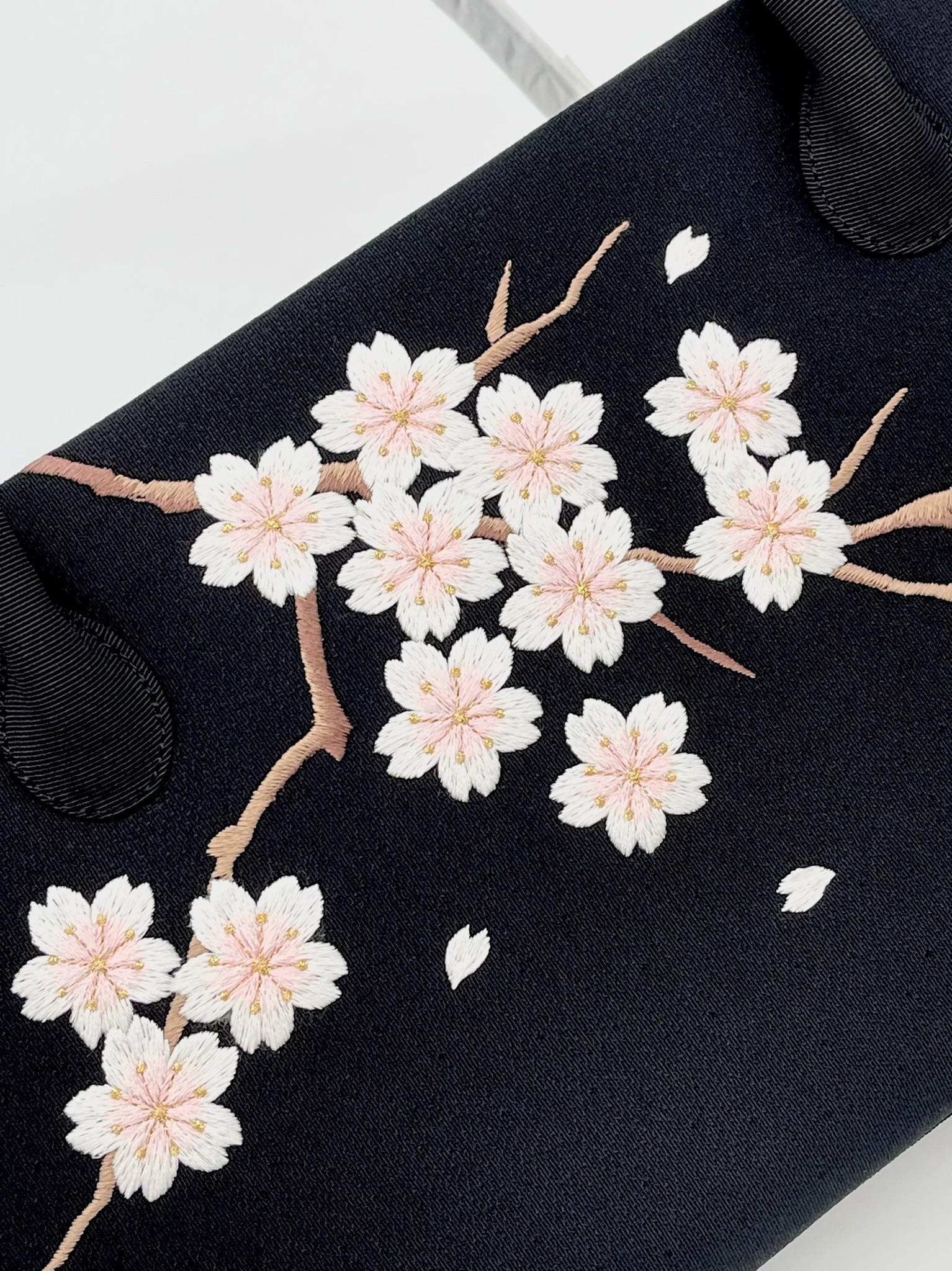 兎金] 利休バッグ（刺繍・こぼれ桜）