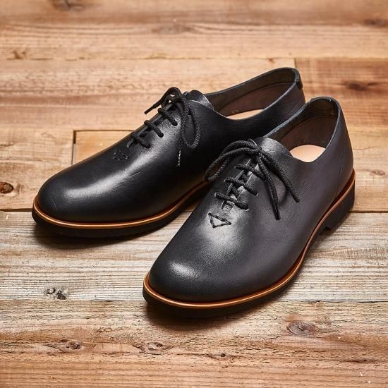古都ホールカット メンズ／たつの蝋引きレザー／ダークネイビー