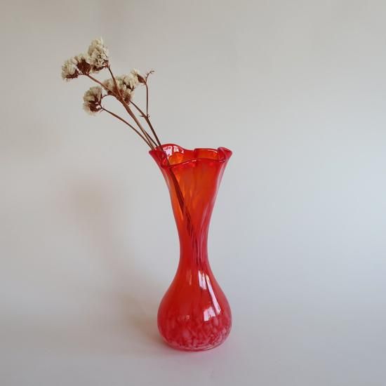 Vintage red marble glass flower vase/ビンテージ レッド マーブル