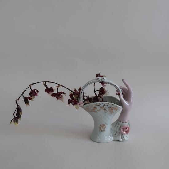Vintage ceramic hand motif flower vase/ビンテージ 陶器 ハンド 手