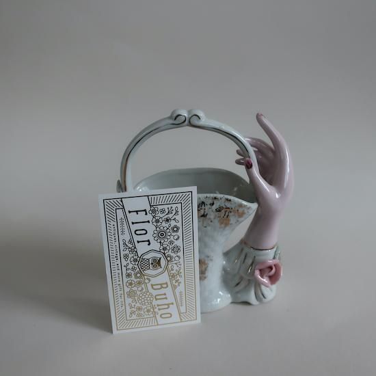 Vintage ceramic hand motif flower vase/ビンテージ 陶器 ハンド 手