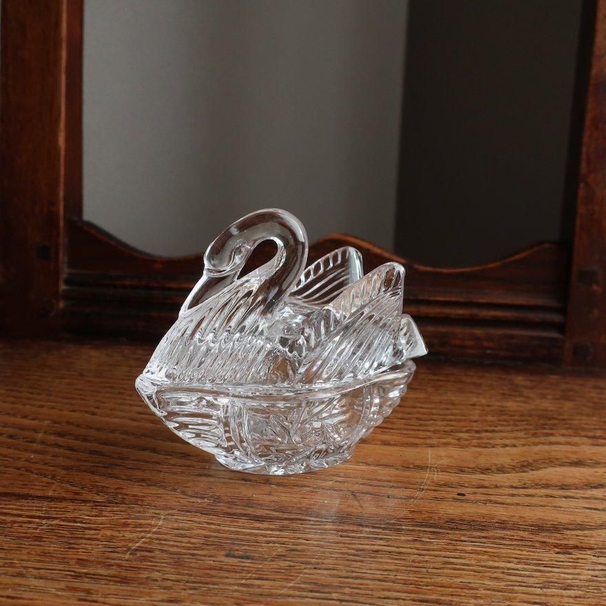 Vintage Glass Swan Tray Object Accessory Case/ビンテージ ガラス